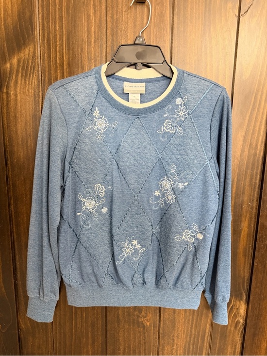 Alfred Dunner Sweaters - Alfred Dunner Denim-Blue Quilted Floral Crewneck Sweater-Petite Small